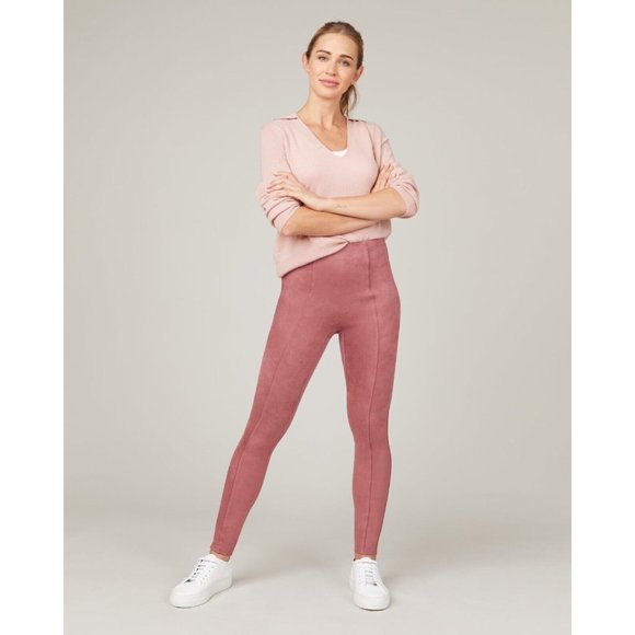 Spanx Size Small Petite Rich Rose Faux Suede Leggings Pants - Picture 10 of 10